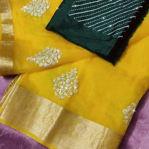 😍Price Drop! Organza Saree With Zari Work Sale 😍