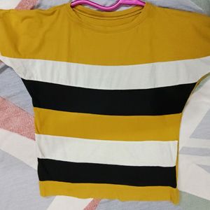 Casual Yellow And Black Strip|Round Neck Crop Top|