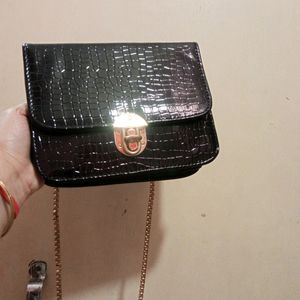 Black Textured Partywear Sling Bag For Women