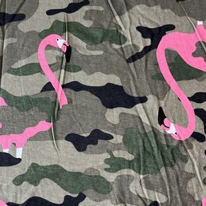 Green Army Print With Pink Flamingos T-shirt