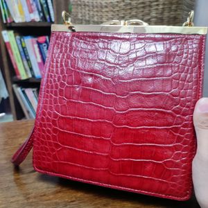 Red Leather Sling Clip Bag