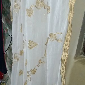 White Dupatta With Goldenings Free