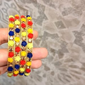 Multicolor Golden Crystal Bangles