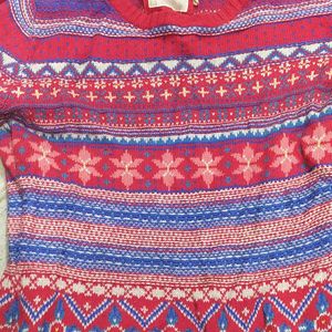 Red Multi Colour Woolen Top