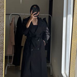 Oversized Black Cotton Trench Coat