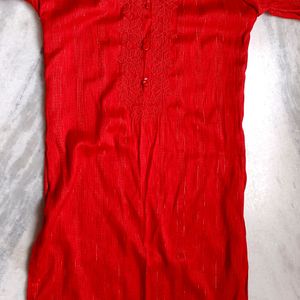 Red Embroidered Kurta