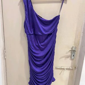 Purple Ruched One Shoulder Dress