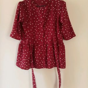 Dark Red Polka Dot Front Openable Top