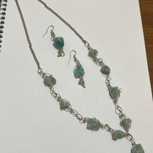 Blue Stone Gem Necklace And Earring Set