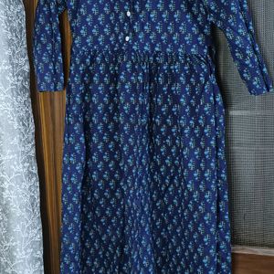 Printed Cotton Round Neck A-line Kurta With Belt