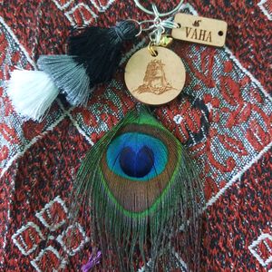 VAHA Adiyogi Peacock Feather Keyring With Tassel