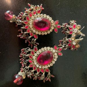 Beautiful Magenta / Pink Stone Studded Earrings