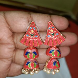 Meenakari Stone Embedded Jhumkas