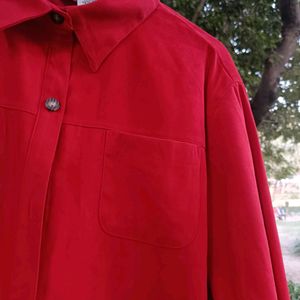 CHERRY RED OVER SIZE SHIRT