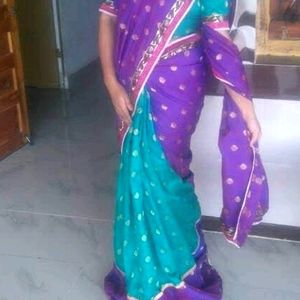 Very nice Double Color Saree With Blouse