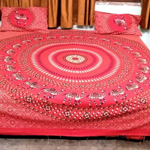 Jaipuri Red Designed King Size Bed Sheet