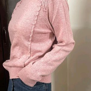 Cute Pink Woolen Sweater For Home Wear.