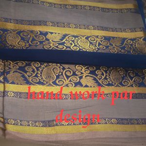 a blue pure cotton hand work saree