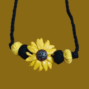 Brand New Clay Flower Necklace And Dangler Earring