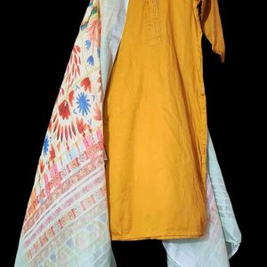 Glaze Cotton Kurta With Painted Dupatta