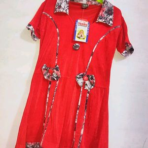 Red Frock with printed bottom wear