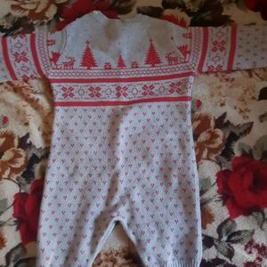 Winter Romper For 3 To 6 Month Red N Offwhite