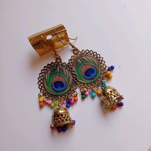 Peacock Print Oxidised Earrings