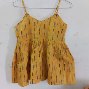 Yellow Cut Sleeve Top For Women