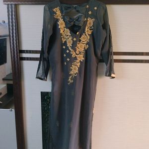 Grey Kurti With Gold Embroidery