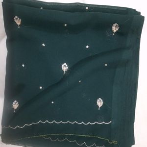 Bottle Green Zari Work 2.5 Mtr Dupatta