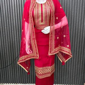 Festive Yellow, Red,Green Unstitched Kurta