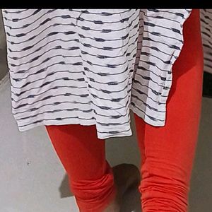 Orange And White Colour Kurti With Leggings