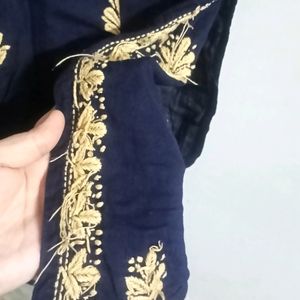 Navy Blue Chikankari Cotton Straight Kurta