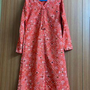 A-line Front Slit Bandhani Kurti