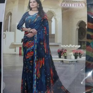 Blue Georgette Sari