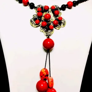 Bright Red Tibetan Beaded Necklace