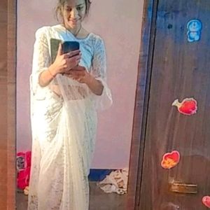 White Net Saree