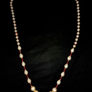 stunning red and white pearl chain free Broach