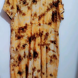 Yellow & Brown Printed Long Kurti For 46 Bust