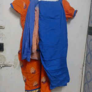 (FREE SHIPPING) Orange And Blue Salwar Kameez