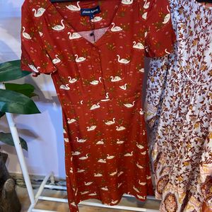 Swan Print Branded Dress