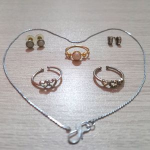 Rings And Earrings With Chain