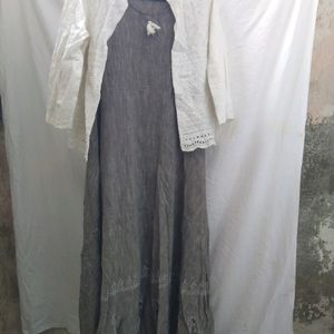 Ethnic Gown With Chikankari White Shrug