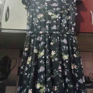 Bottle Green Floral Design Dress