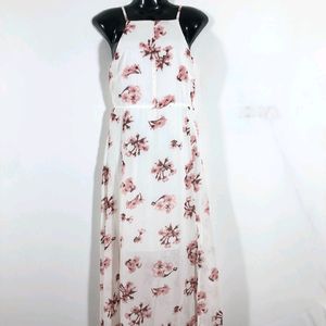 Sassafras Maxi Floral Print Halker Neck Dress