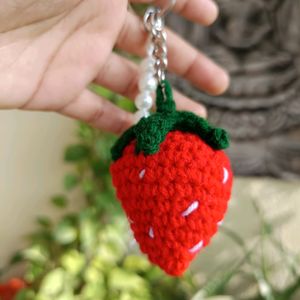 Strawberry Crochet Keychain | Handmade