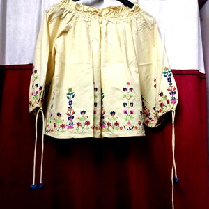 Yellow Embroidered Cotton Top