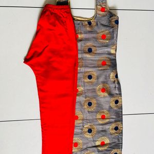 straight kurta with red pant set