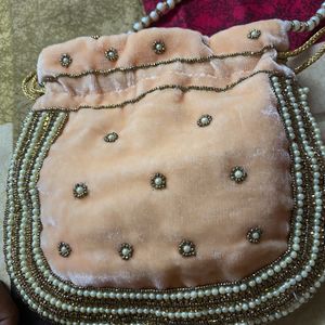 Pitch Pearl Beaded Potli