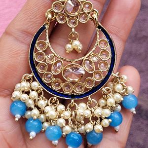 Royal Blue Kundan Chand Bali Set